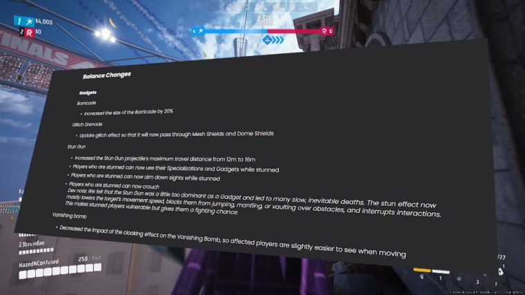 Balance changes for gadgets